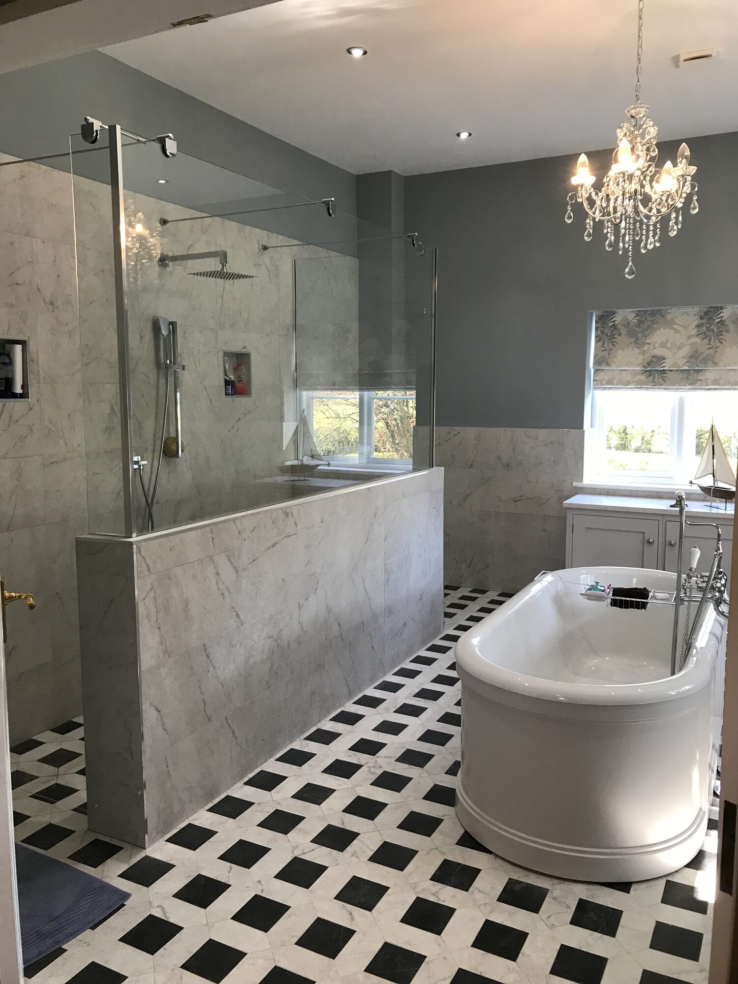 Hero · Walk-in shower / soft natural light